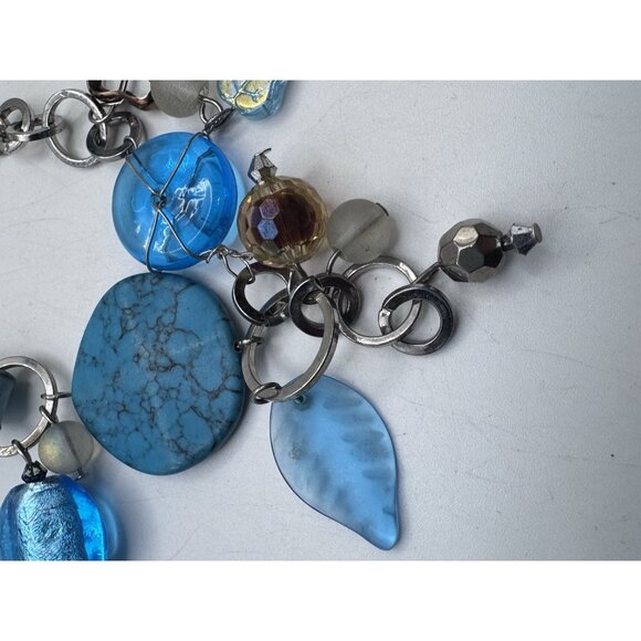BLUE FOIL GLASS Beads Bracelet Whit Mix Materials And Silver Tone - Picture 8 of 9